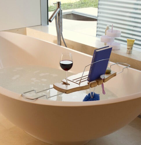 Hochwertige Badewannenablage aus Bambus