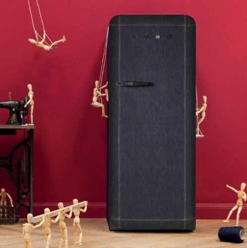 Kühlschrank mit Jeansstoffüberzug von Smeg