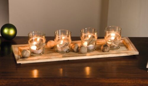 Windlicht-Tablett mit Deko