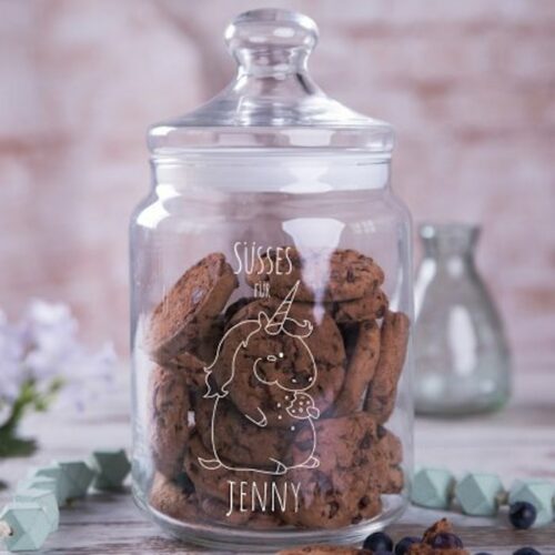 Personalisierbares Einhorn Keksglas